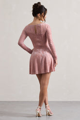 Pink Long-Sleeve Skater Mini Dress